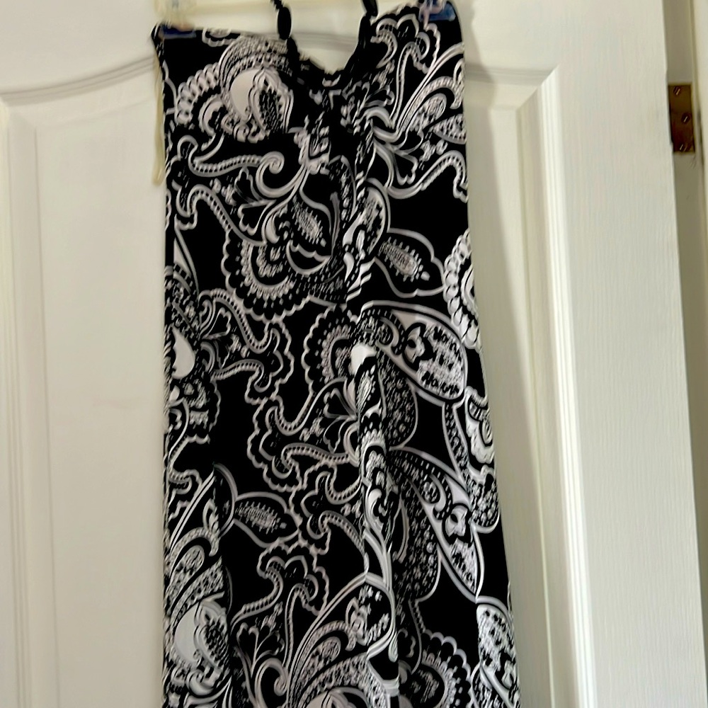 Strapless option maxi dress with beaded, removable ties around the neck. Medium